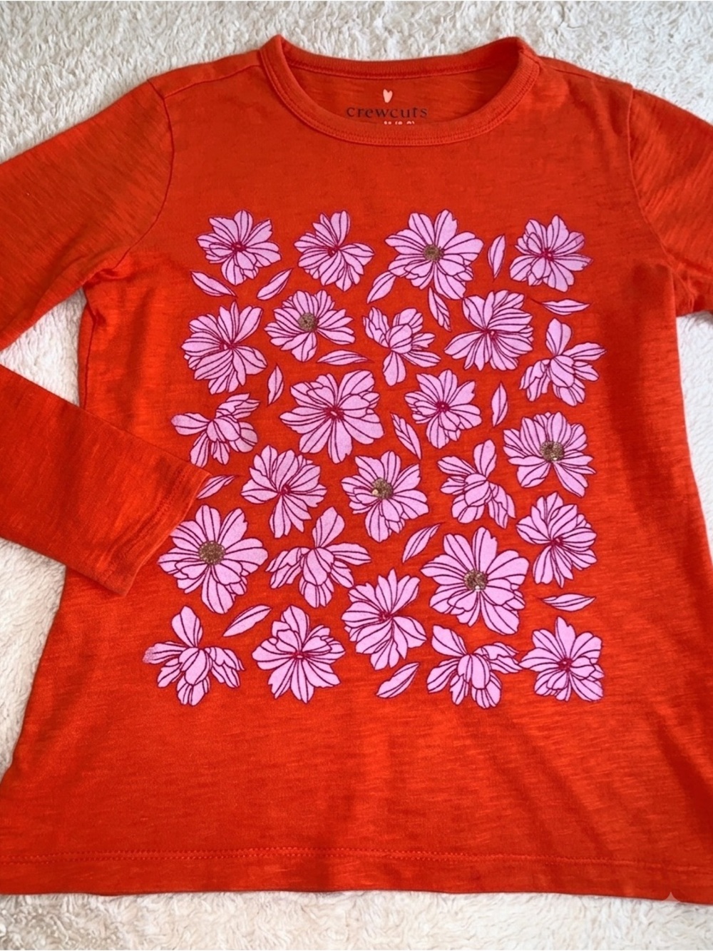 Crewcuts Orange Purple Floral Top 8/9 Sequins Long Sleeves
